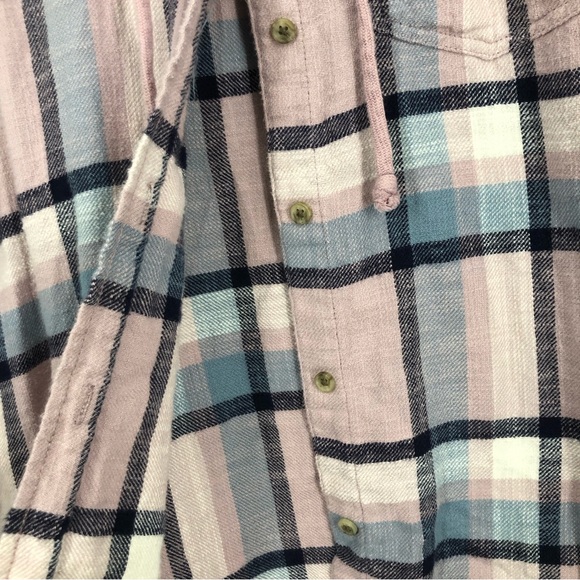 American Eagle Soft Cotton Plaid Hoodie Shirt w/Drawstring Neck; Shacket SZ S - Picture 6 of 7